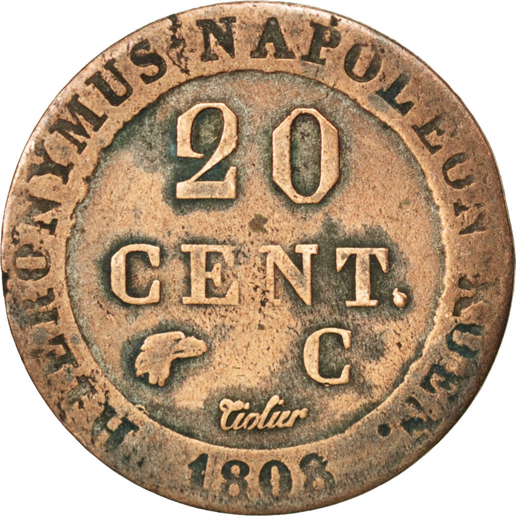 GERMAN STATES, 20 Centimes, 1808, Cassel, KM #97, VF(30-35), Silver, 3.78