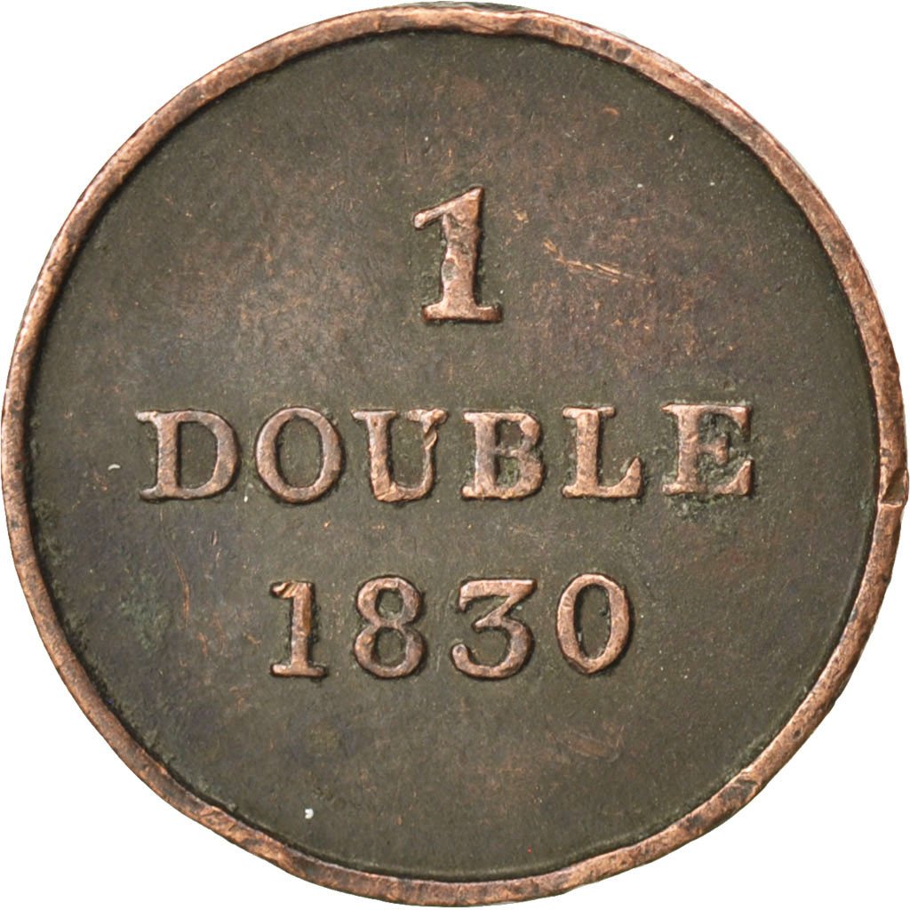 GUERNSEY, Double, 1830, KM #1, VF(30-35), Copper, 2.40