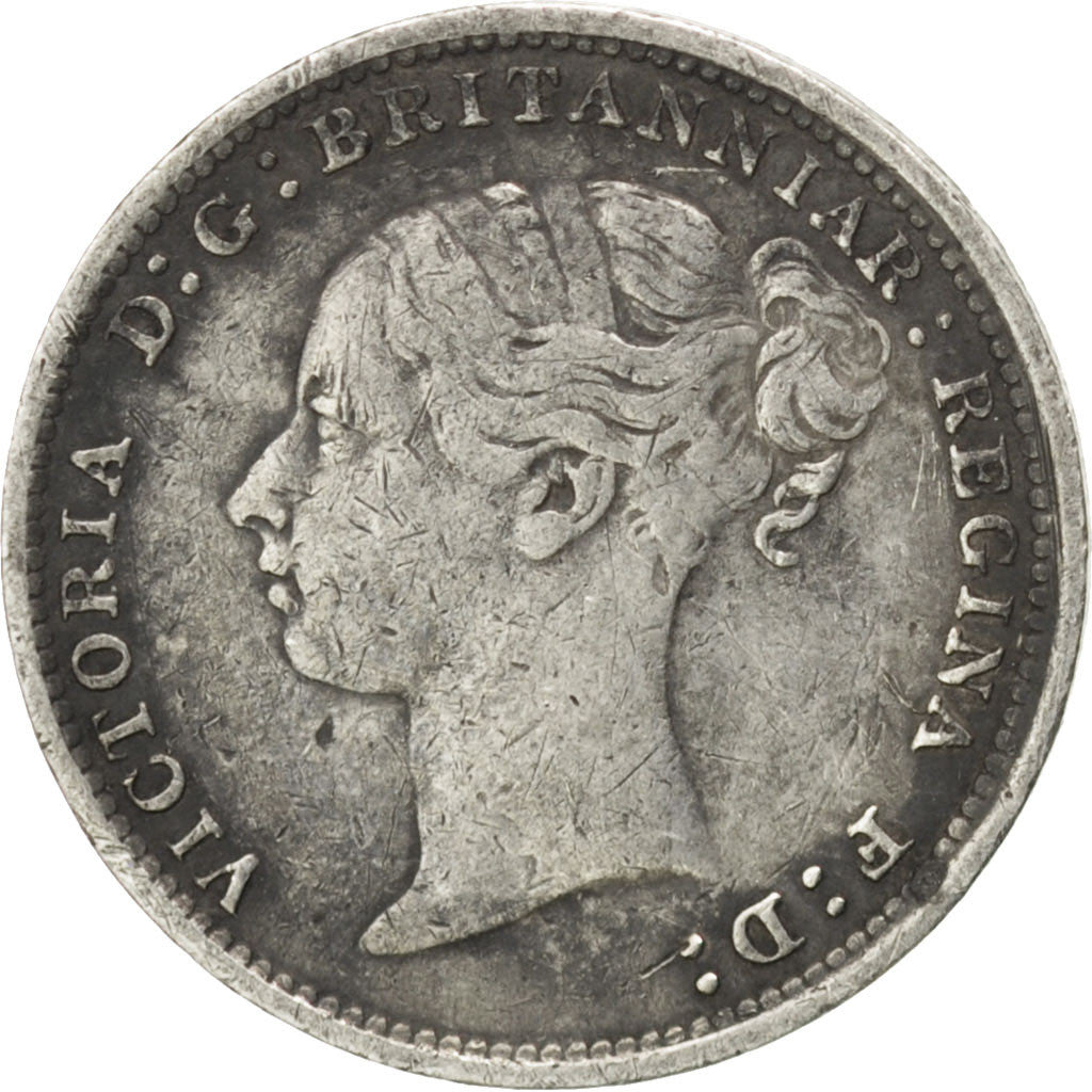 GREAT BRITAIN, 3 Pence, 1886, KM #730, EF(40-45), Silver, 1.43