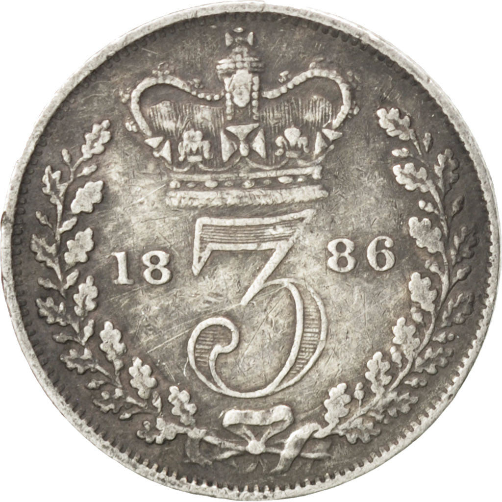GREAT BRITAIN, 3 Pence, 1886, KM #730, EF(40-45), Silver, 1.43