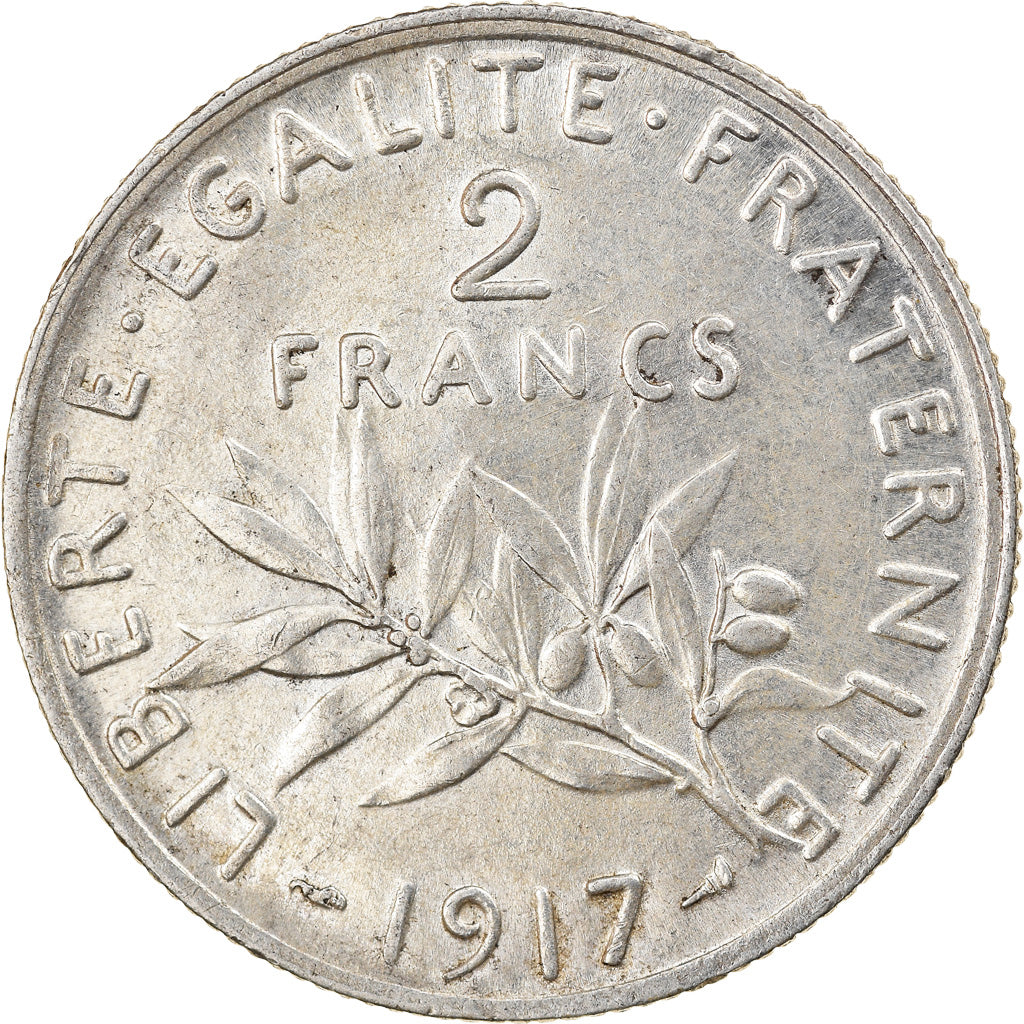 Coin, France, Semeuse, 2 Francs, 1917, Paris, AU(50-53), Silver, KM:845.1