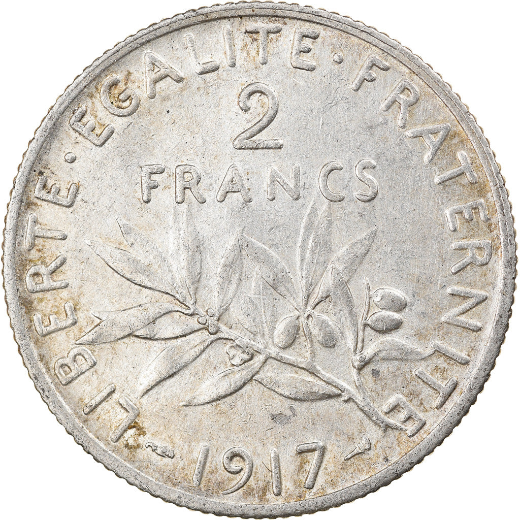 Coin, France, Semeuse, 2 Francs, 1917, Paris, AU(50-53), Silver, KM:845.1