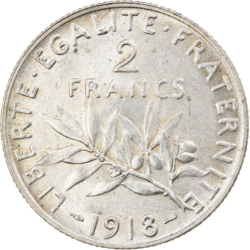 Coin, France, Semeuse, 2 Francs, 1918, Paris, AU(55-58), Silver, KM:845.1