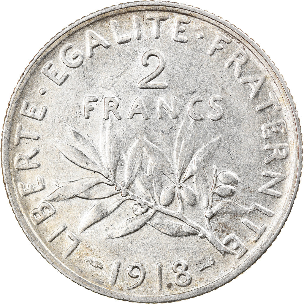 Coin, France, Semeuse, 2 Francs, 1918, Paris, AU(55-58), Silver, KM:845.1
