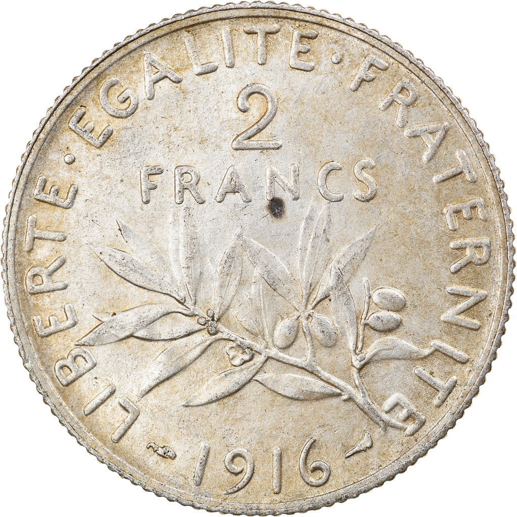 Coin, France, Semeuse, 2 Francs, 1916, Paris, AU(55-58), Silver, KM:845.1