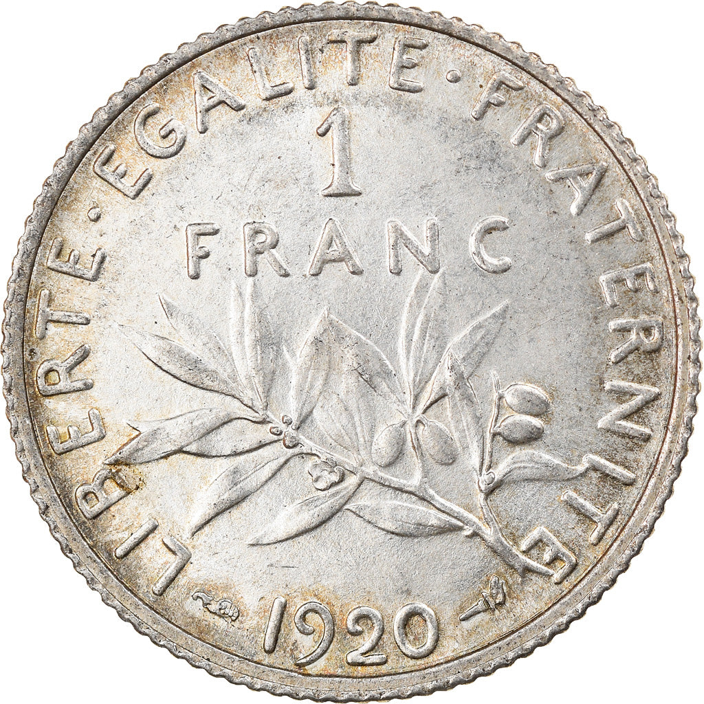 Coin, France, Semeuse, Franc, 1920, Paris, MS(60-62), Silver, KM:844.1