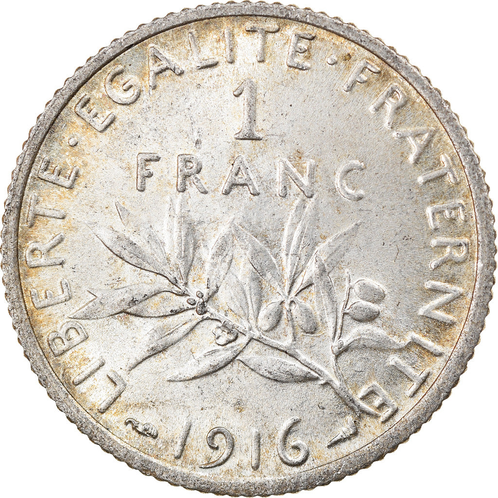 Coin, France, Semeuse, Franc, 1916, Paris, AU(55-58), Silver, KM:844.1