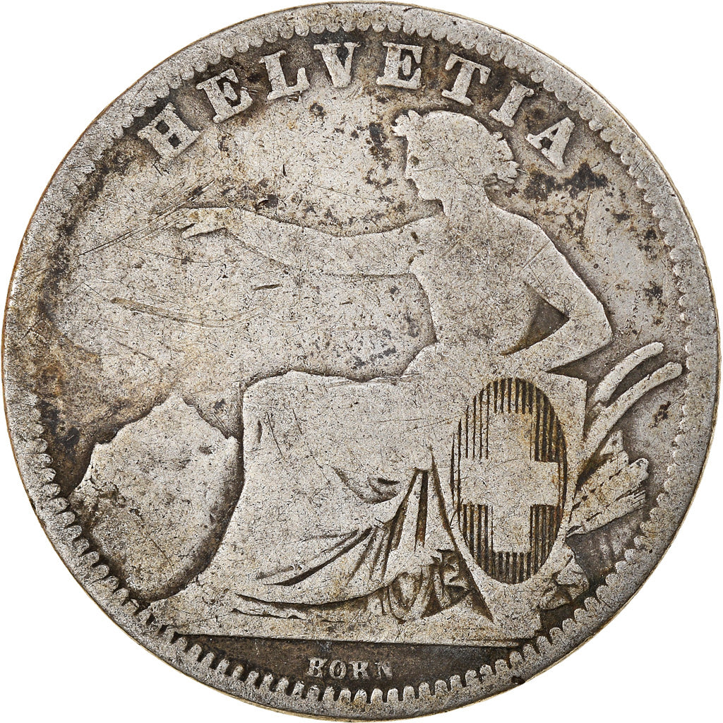 Coin, Switzerland, 1 Franc, 1861, Bern, VF(20-25), Silver, KM:23
