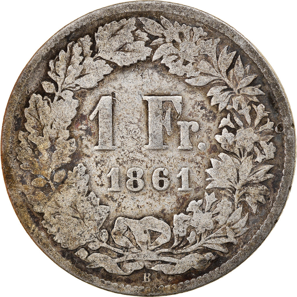 Coin, Switzerland, 1 Franc, 1861, Bern, VF(20-25), Silver, KM:23