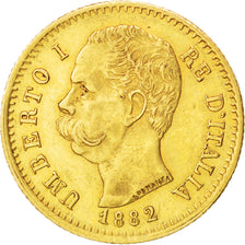 ITALY, 20 Lire, 1882, Rome, KM #21, AU(50-53), Gold, 6.45
