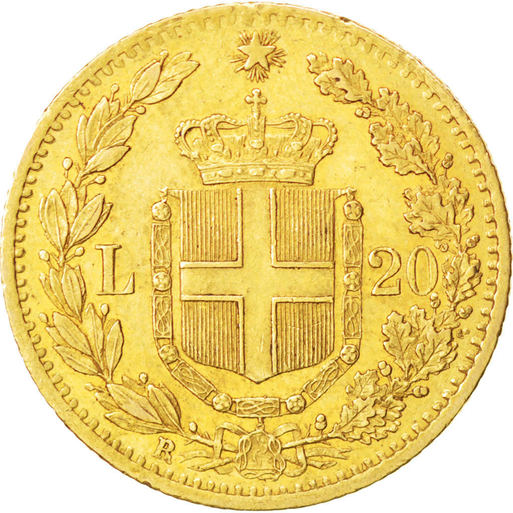 ITALY, 20 Lire, 1882, Rome, KM #21, AU(50-53), Gold, 6.45