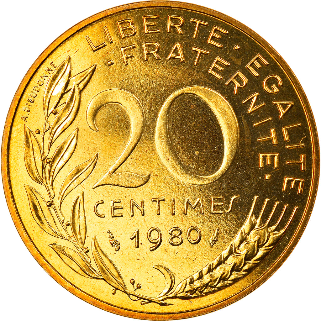 Munten, Frankrijk, 20 Centimes, 1980, FDC, FDC, Cupro-nickel Aluminium