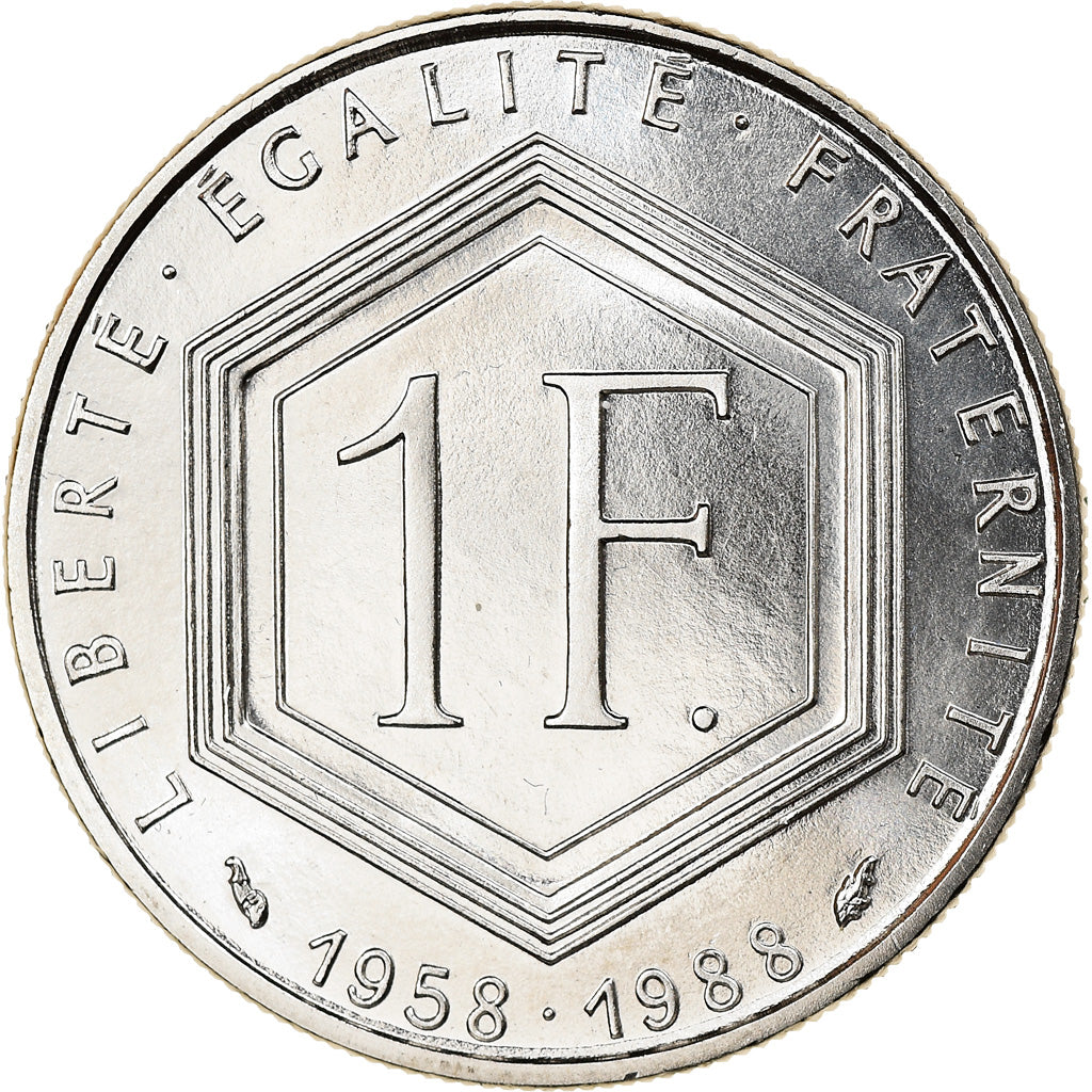 Coin, France, Charles de Gaulle, Franc, 1988, Paris, FDC, MS(65-70), Nickel