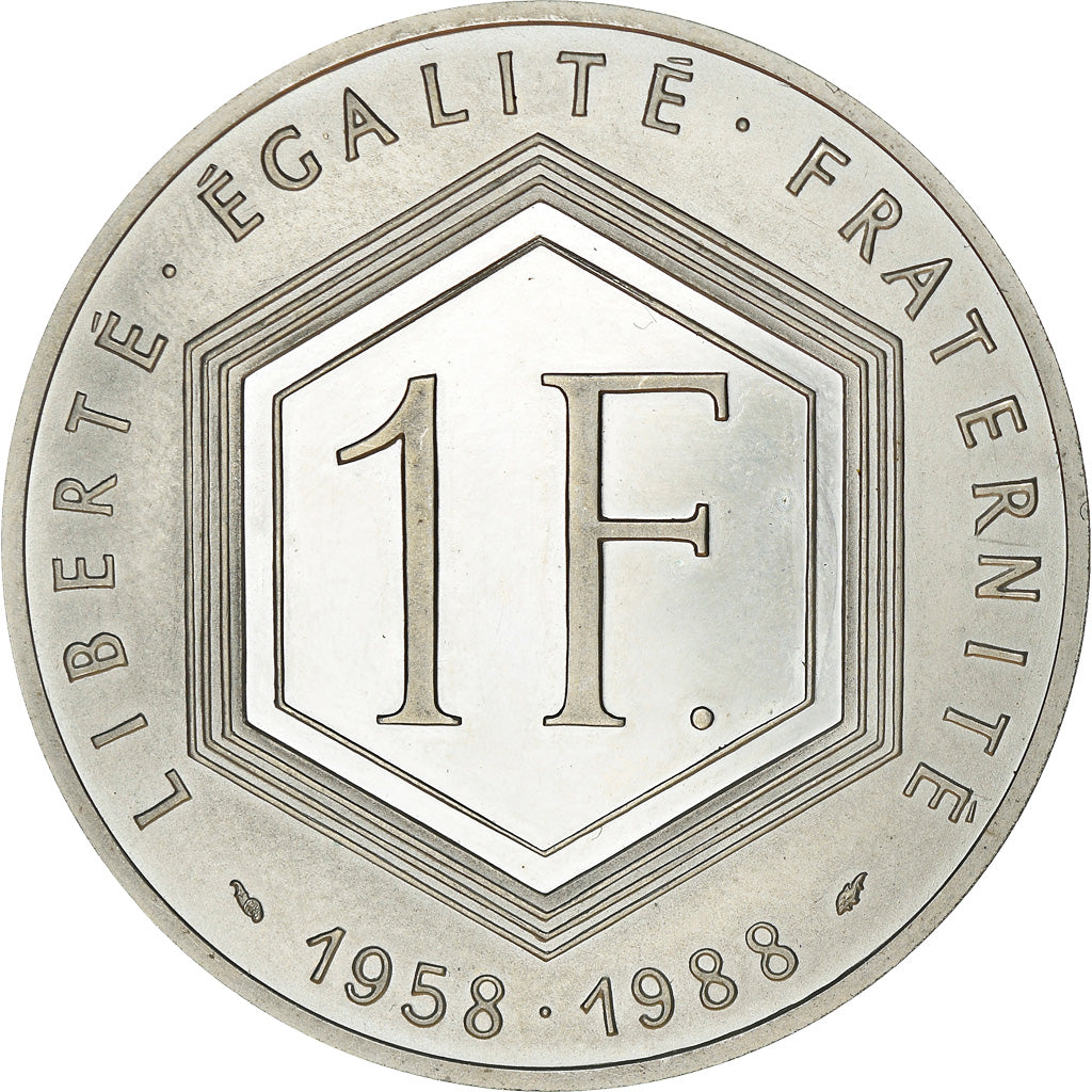 Coin, France, Charles de Gaulle, Franc, 1988, Proof, MS(63), Silver, KM:978