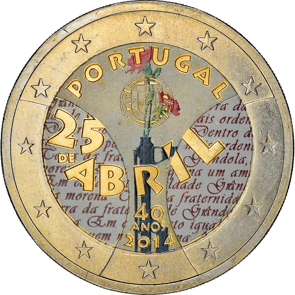 Portugal, 2 Euro, 25 de Abril, 2014, Colourized, MS(63), Bi-Metallic