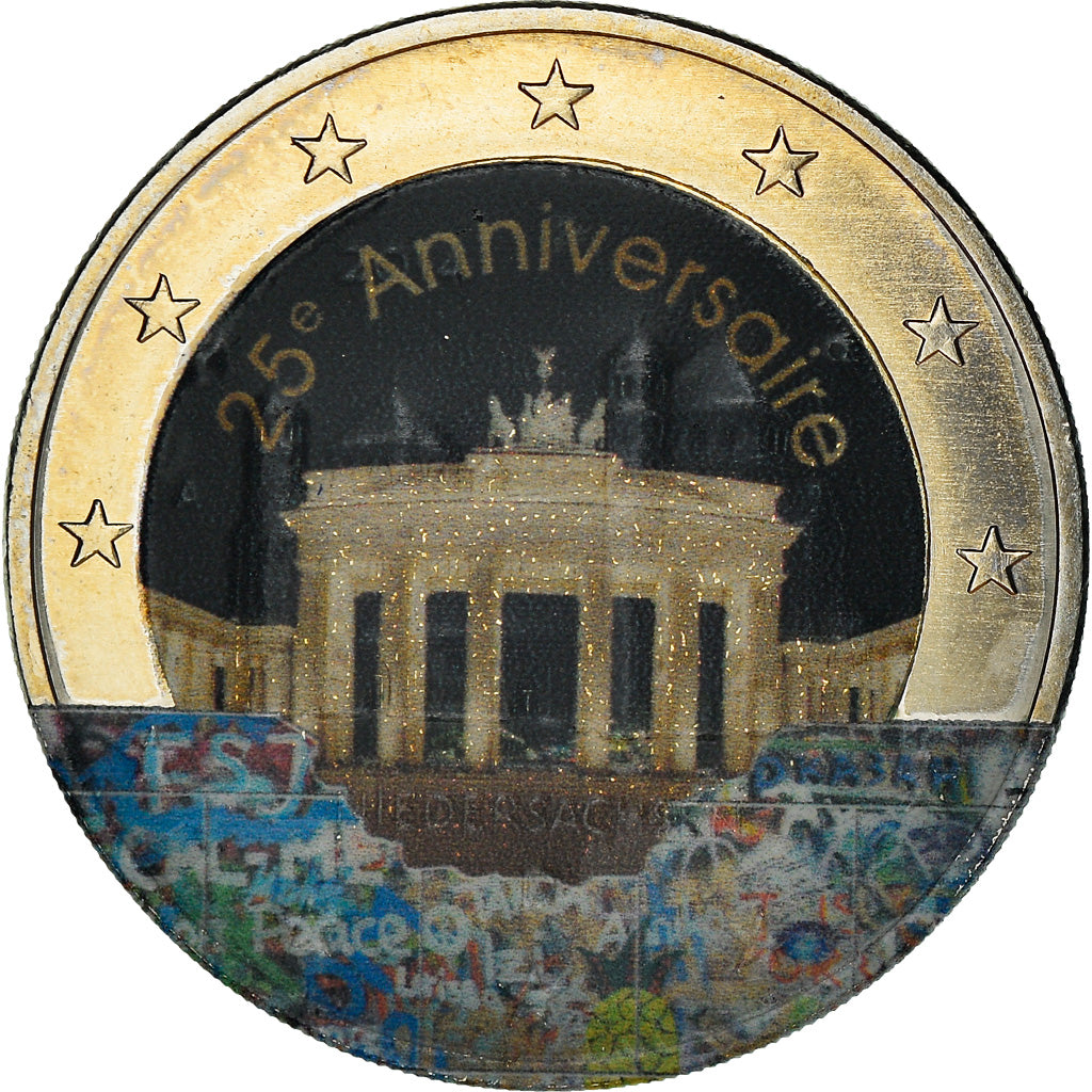 Allemagne, 2 Euro, 25e Anniversaire du mur de Berlin, Colorisé, SPL+