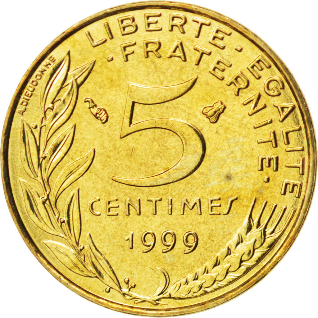 FRANCE, Marianne, 5 Centimes, 1999, Paris, KM #933, MS(65-70), Aluminum-Bronze,.