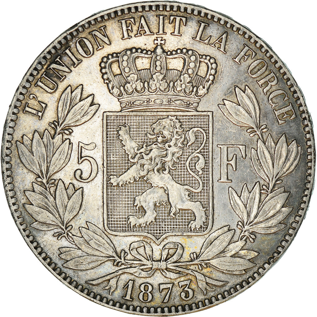 Moneta, Belgio, Leopold II, 5 Francs, 5 Frank, 1873, BB+, Argento, KM:24