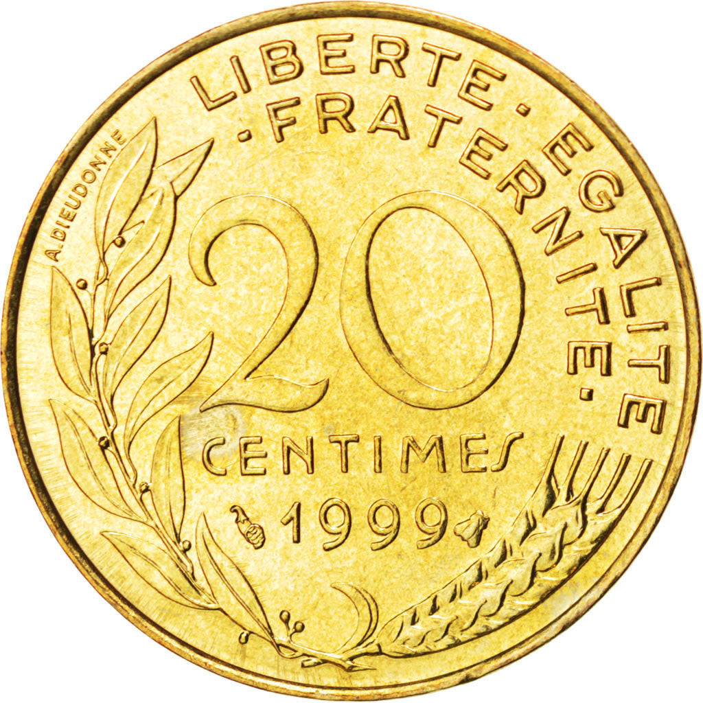 FRANCE, Marianne, 20 Centimes, 1999, Paris, KM #930, MS(65-70),...