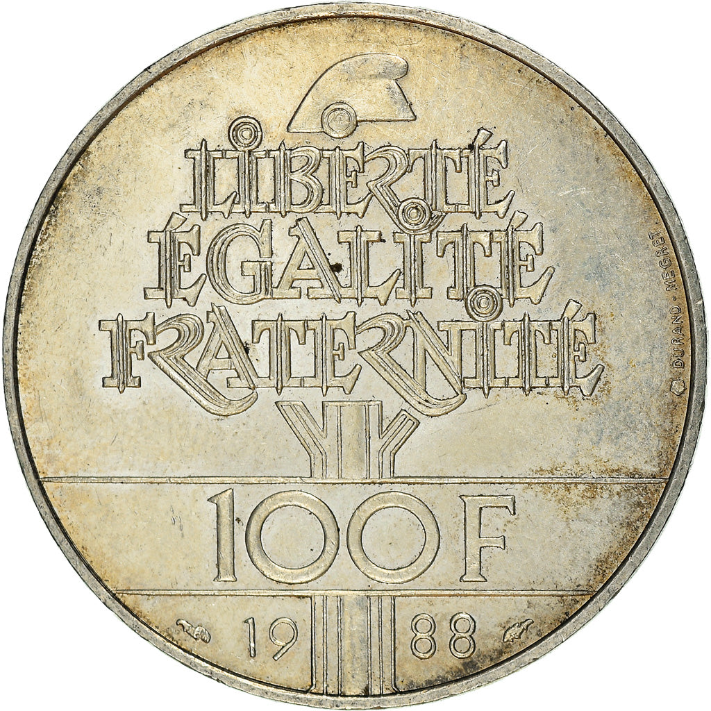 Coin, France, Fraternité, 100 Francs, 1988, EF(40-45), Silver, KM:966