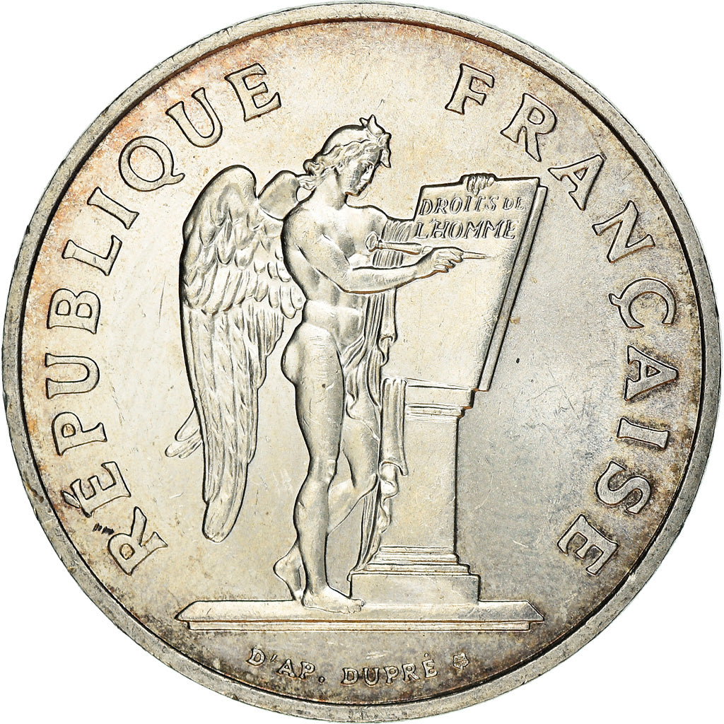 Moeda, França, Droits de l'Homme, 100 Francs, 1989, AU(55-58), Prata, KM:970