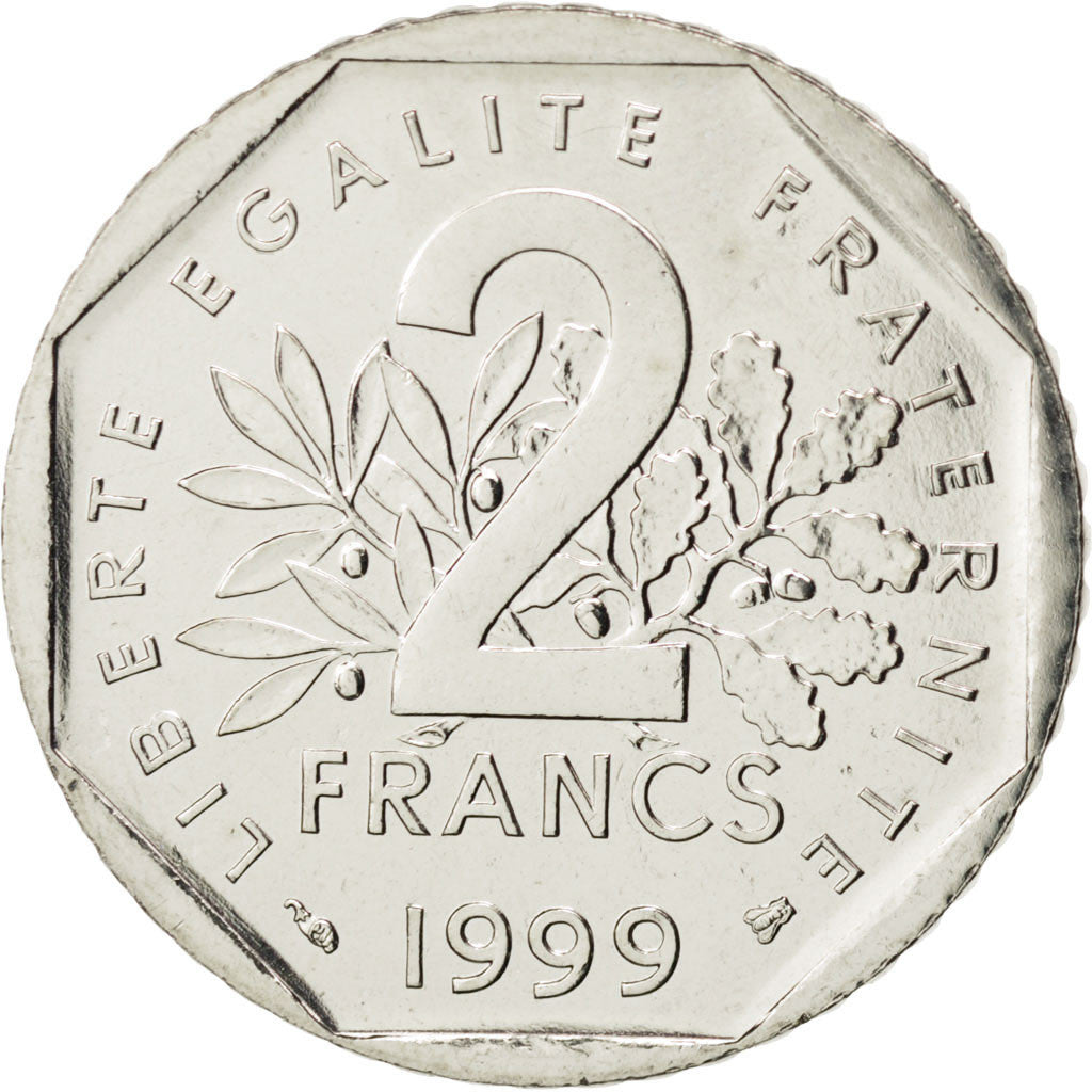 FRANCE, Semeuse, 2 Francs, 1999, KM #942.1, MS(65-70), Nickel, 26.5, Gadoury...