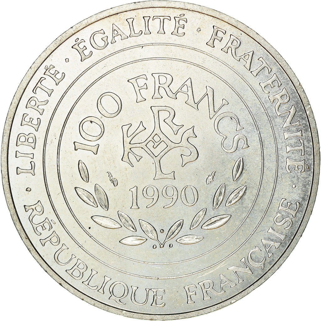 Coin, France, Charlemagne, 100 Francs, 1990, Paris, MS(60-62), Silver, KM:982