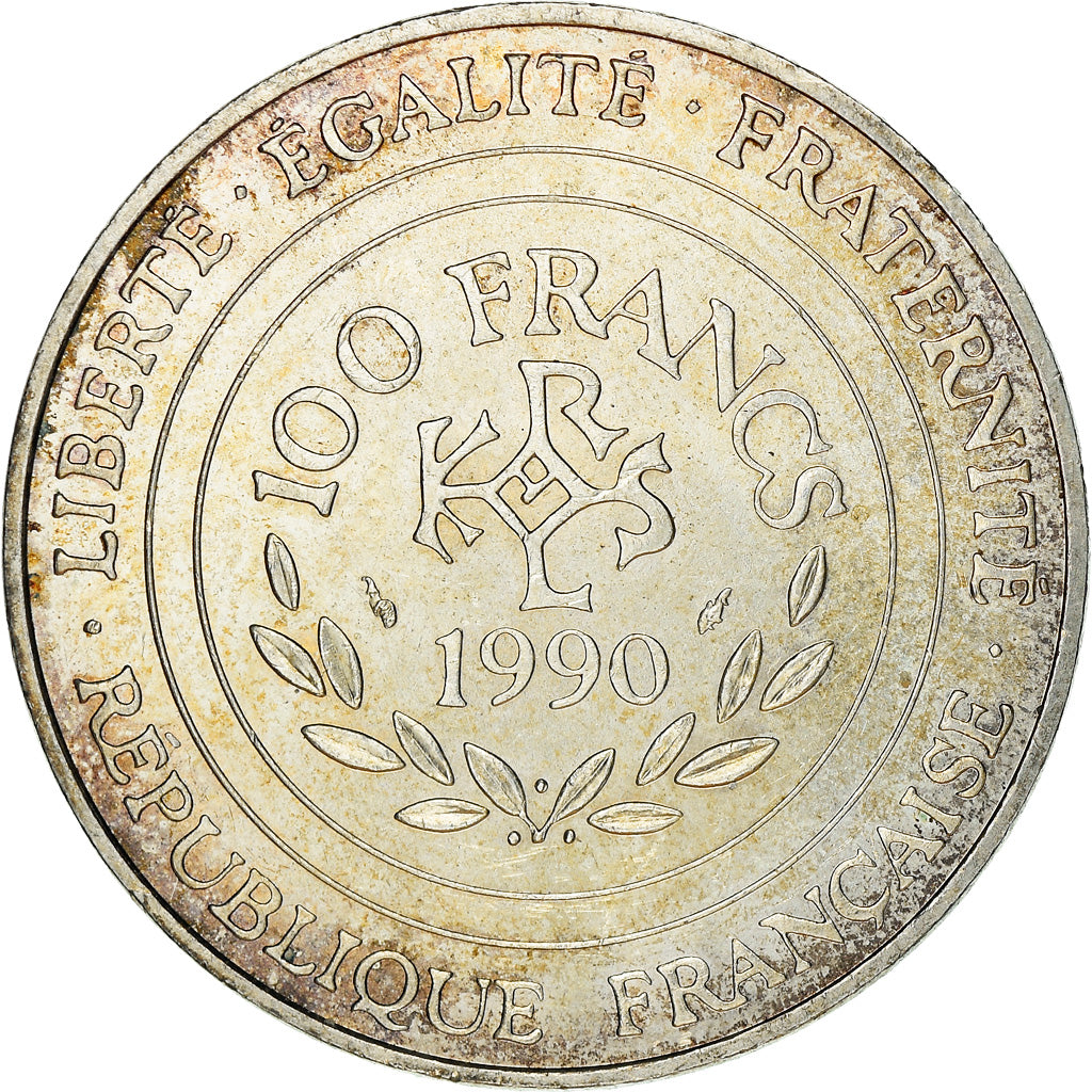 Coin, France, Charlemagne, 100 Francs, 1990, Paris, MS(60-62), Silver, KM:982