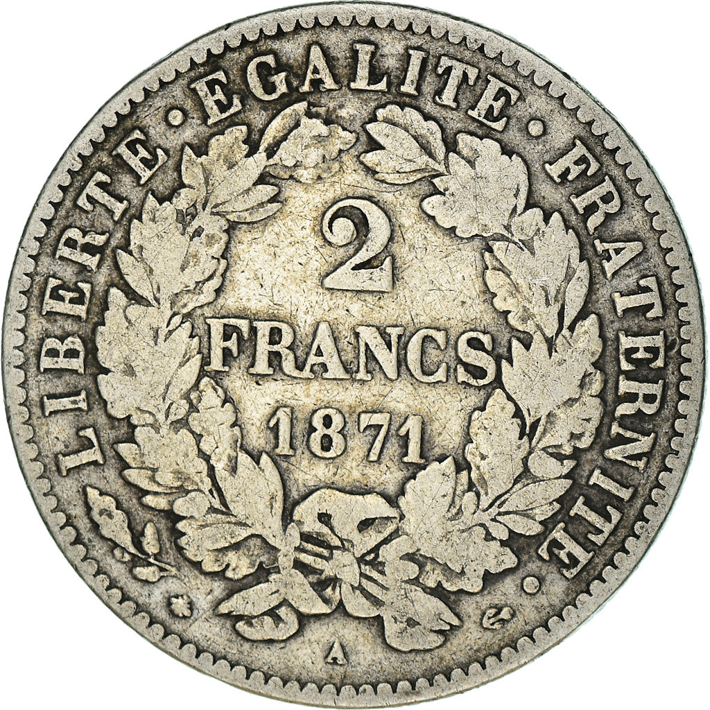 Coin, France, Cérès, 2 Francs, 1871, Paris, VF(30-35), Silver, KM:817.1, Le
