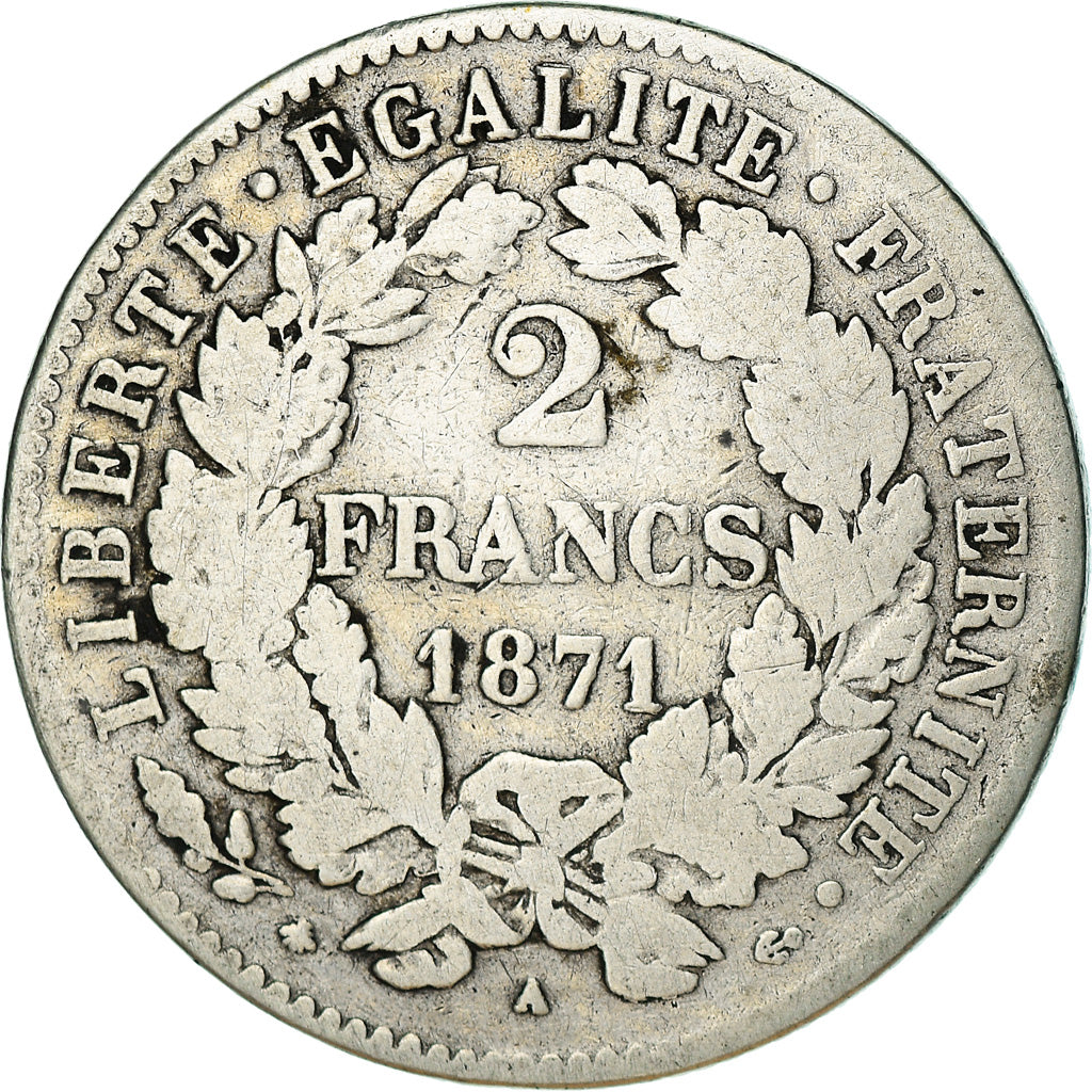 Coin, France, Cérès, 2 Francs, 1871, Paris, VF(20-25), Silver, KM:817.1, Le
