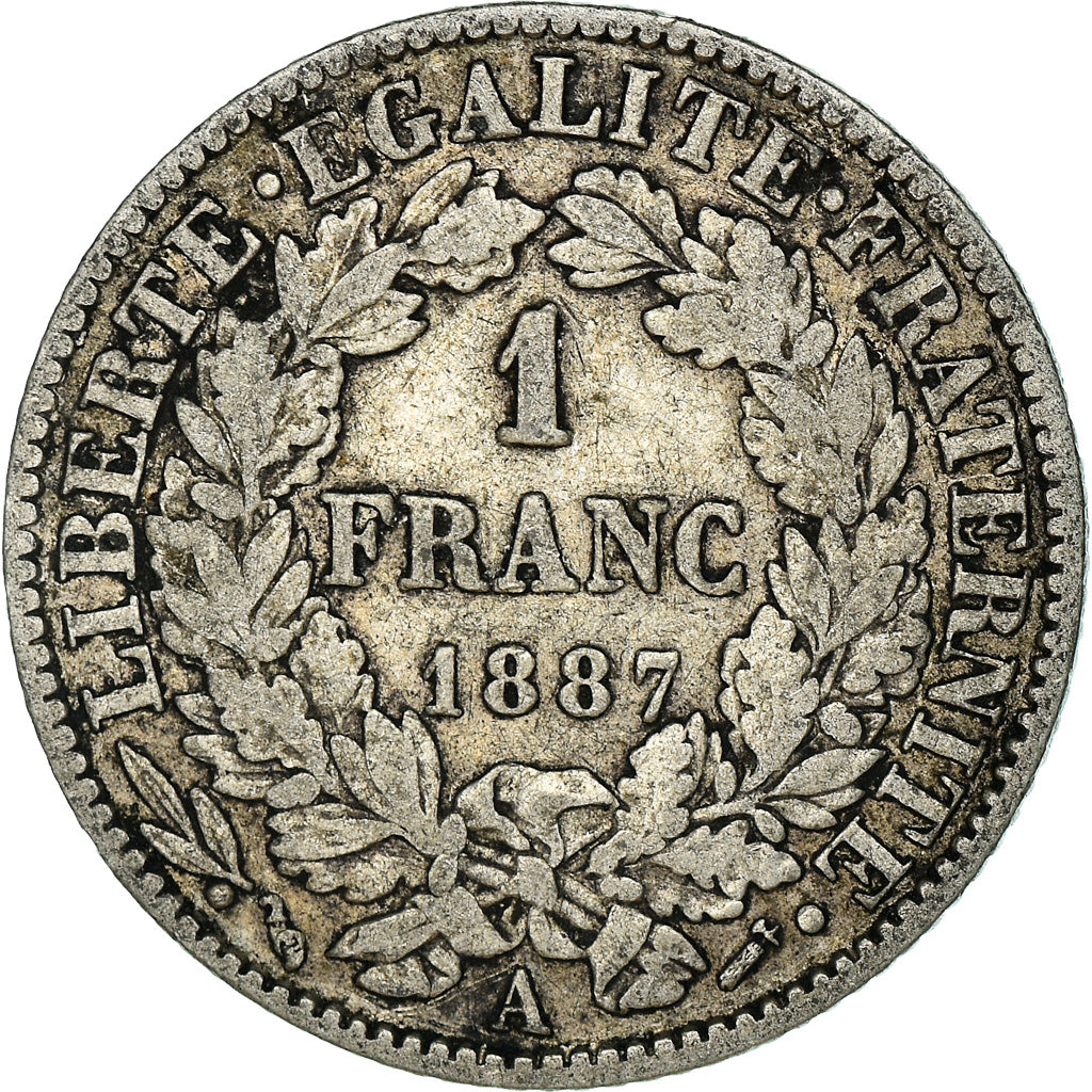 Coin, France, Cérès, Franc, 1887, Paris, VF(30-35), Silver, KM:822.1
