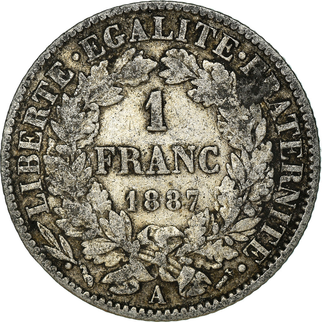 Coin, France, Cérès, Franc, 1887, Paris, VF(30-35), Silver, KM:822.1