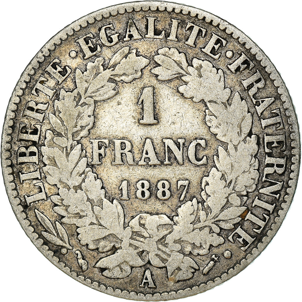 Coin, France, Cérès, Franc, 1887, Paris, VF(20-25), Silver, KM:822.1
