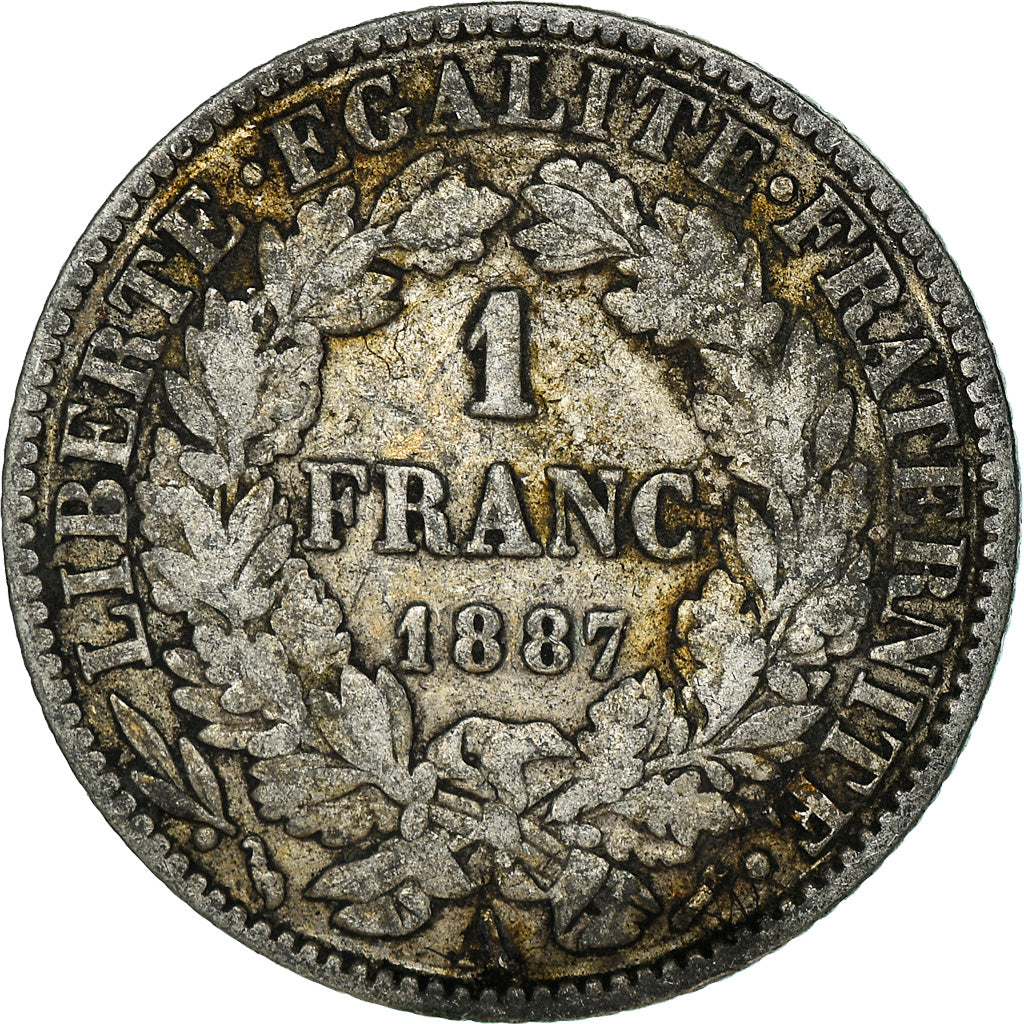 Monnaie, France, Cérès, Franc, 1887, Paris, TB, Argent, Gadoury:465a, KM:822.1
