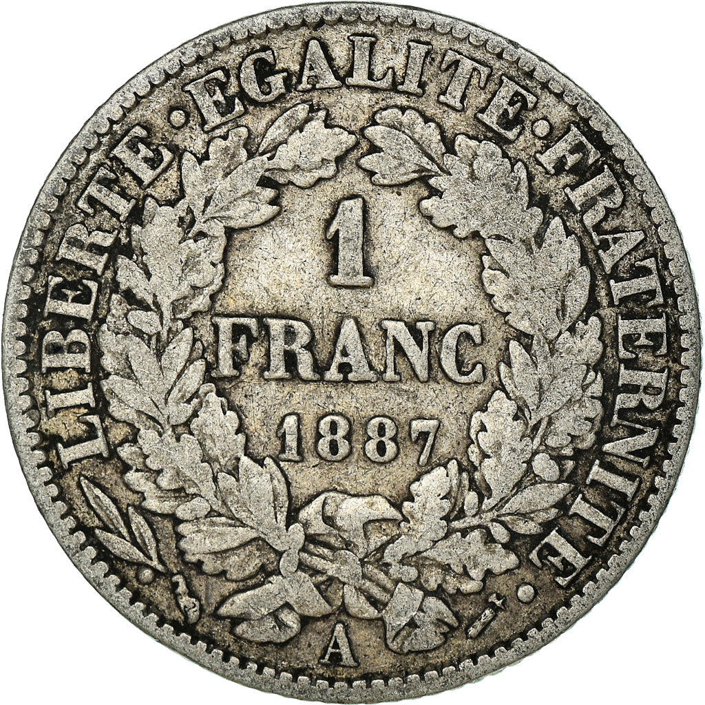 Coin, France, Cérès, Franc, 1887, Paris, VF(20-25), Silver, KM:822.1