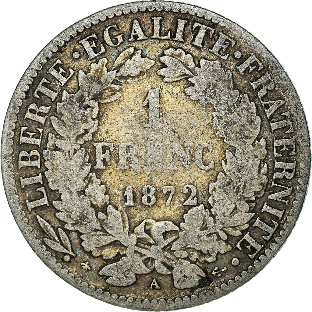 Coin, France, Cérès, Franc, 1872, Paris, VF(30-35), Silver, KM:822.1