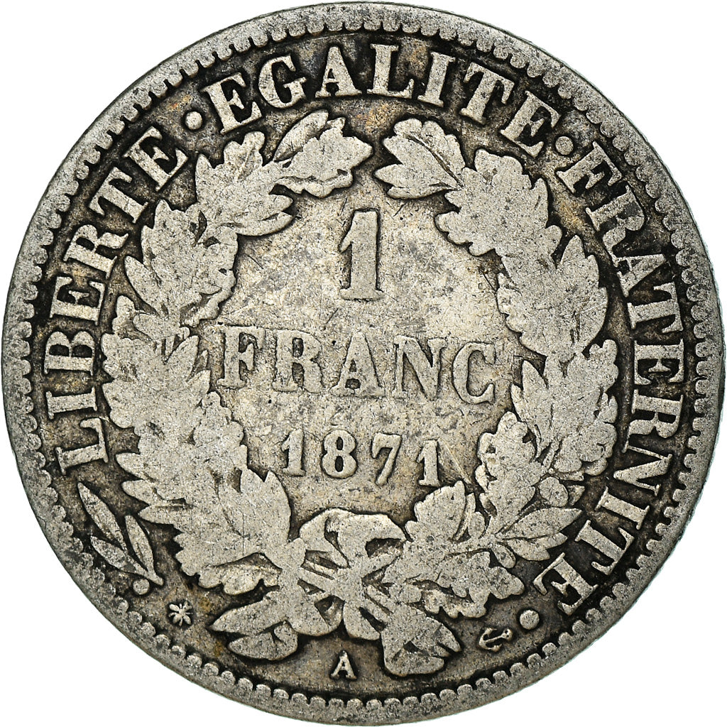 Münze, Frankreich, Cérès, Franc, 1871, Paris, S+, Silber, KM:822.1