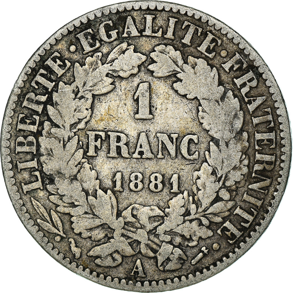 Coin, France, Cérès, Franc, 1881, Paris, VF(20-25), Silver, KM:822.1