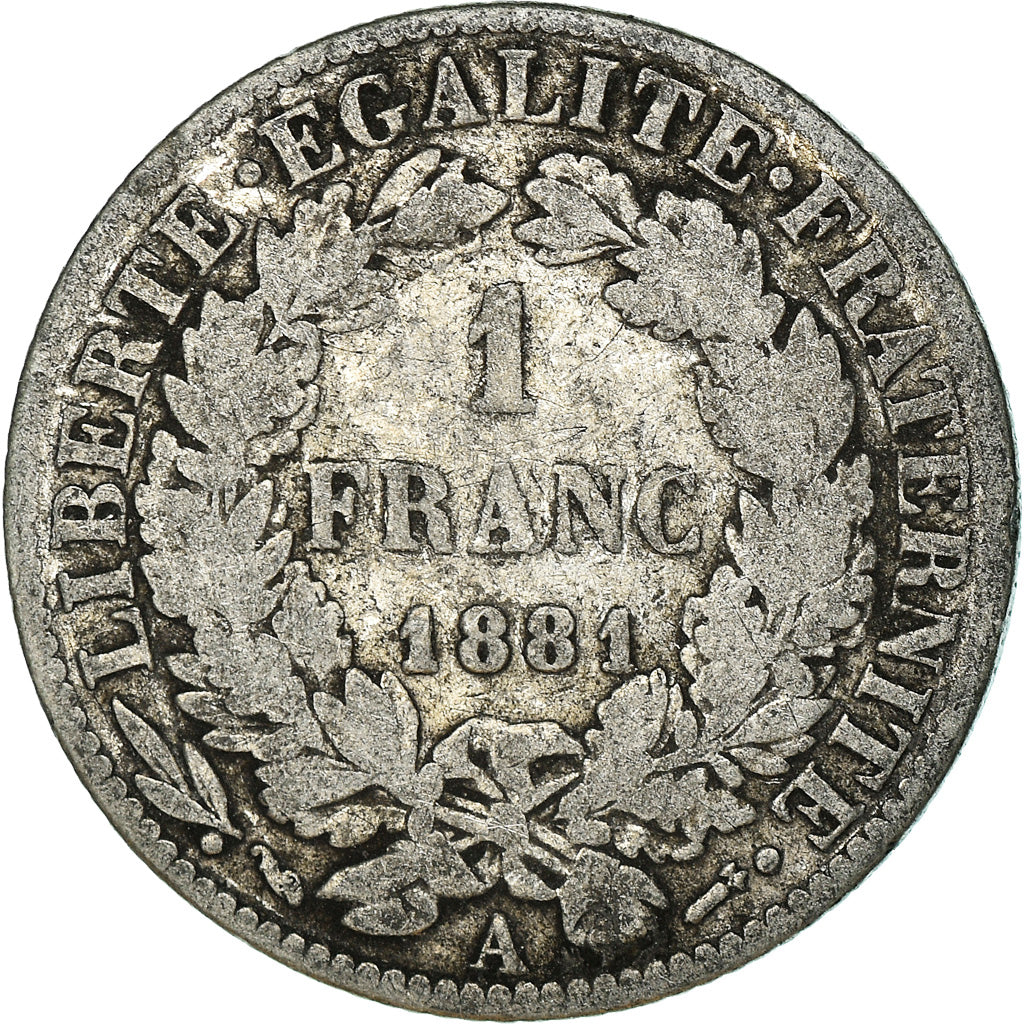Monnaie, France, Cérès, Franc, 1881, Paris, TB, Argent, Gadoury:465a, KM:822.1