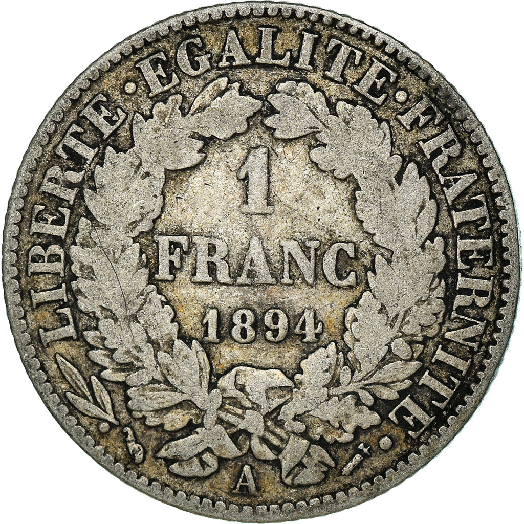 Moneta, Francia, Cérès, Franc, 1894, Paris, MB+, Argento, KM:822.1