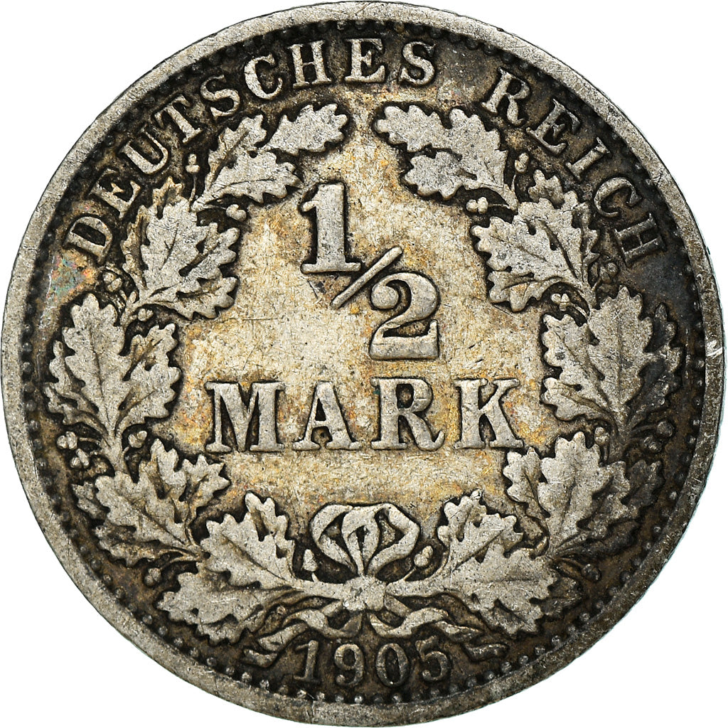 Coin, GERMANY - EMPIRE, 1/2 Mark, 1905, Berlin, VF(30-35), Silver, KM:17