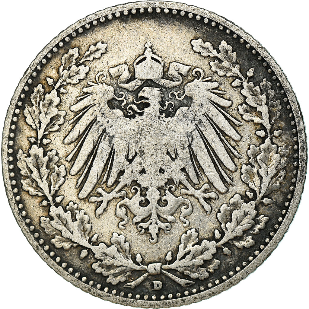 Coin, GERMANY - EMPIRE, 1/2 Mark, 1905, Munich, AU(50-53), Silver, KM:17