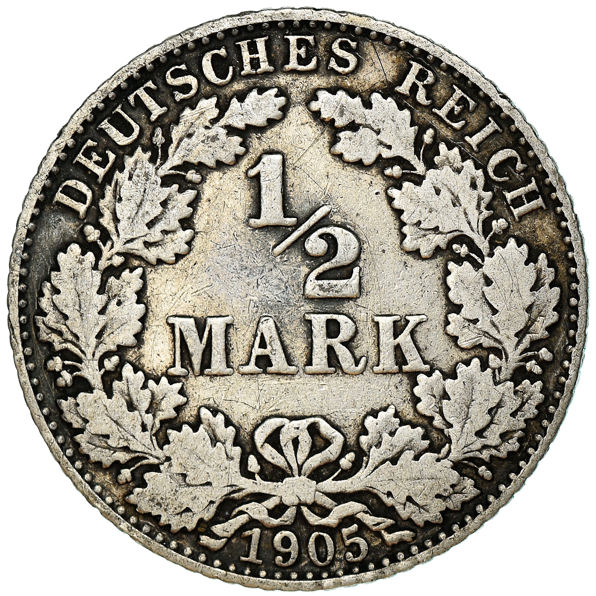 Coin, GERMANY - EMPIRE, 1/2 Mark, 1905, Munich, AU(50-53), Silver, KM:17