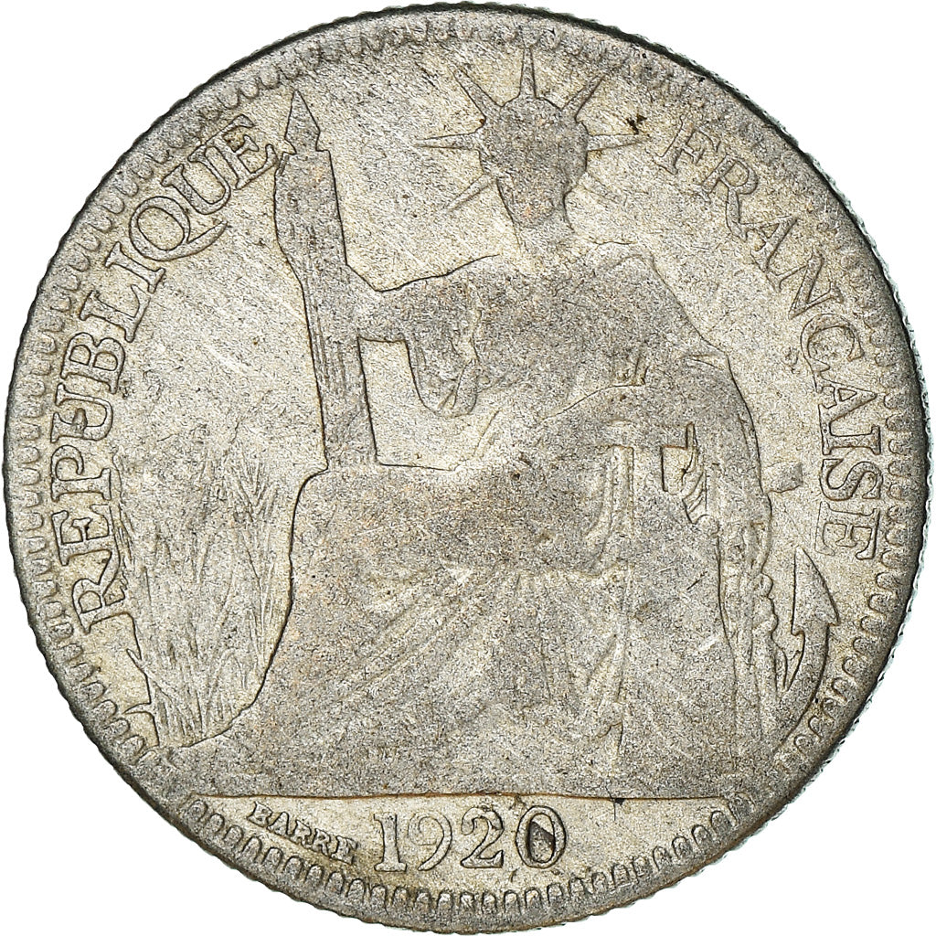 Moneta, Indochiny, 10 Cent, 1920, VF(20-25), Srebro, Lecompte:159
