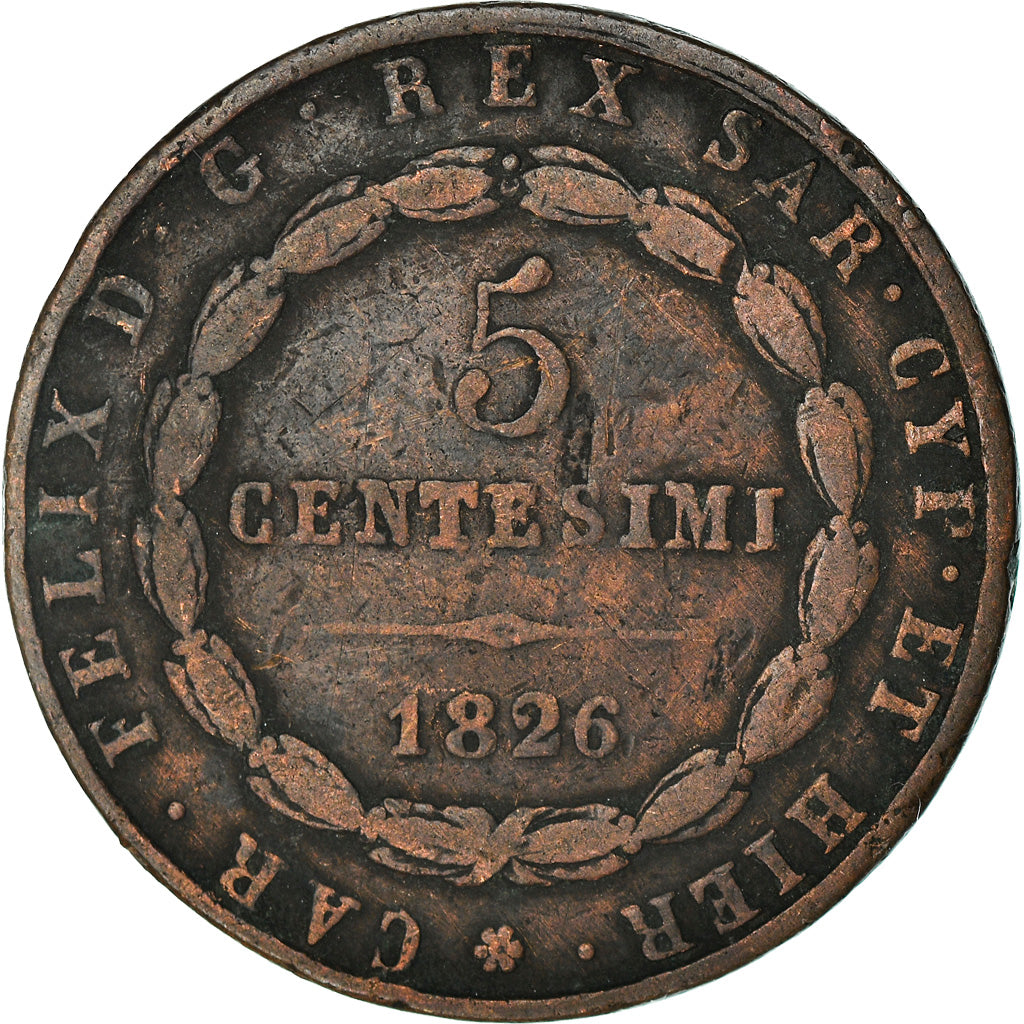 Coin, ITALIAN STATES, SARDINIA, Carlo Felice, 5 Centesimi, 1826, Genoa