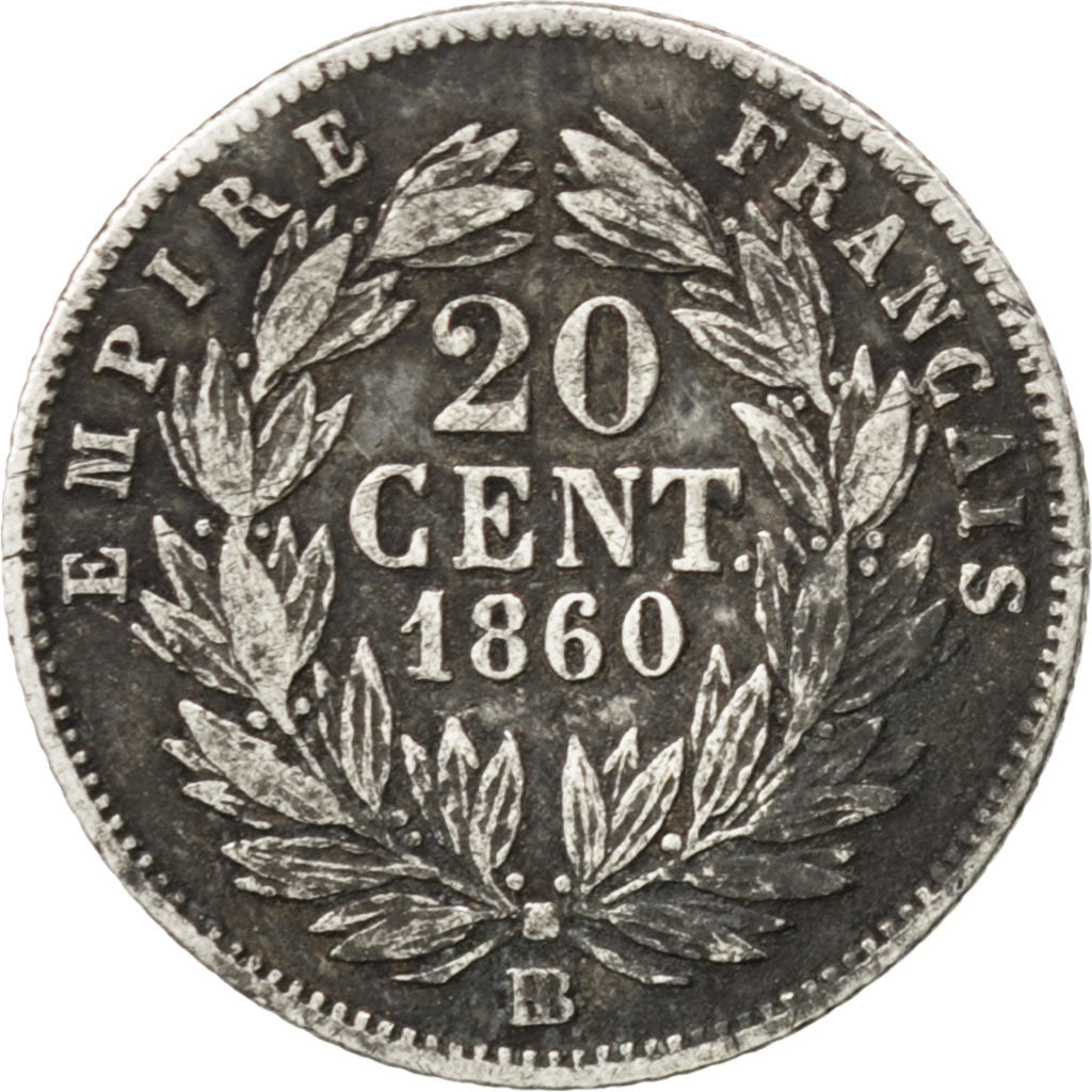 Second Empire, 20 Centimes Napoléon III tête nue, 1860 BB, Strasbourg, Gadoury 3