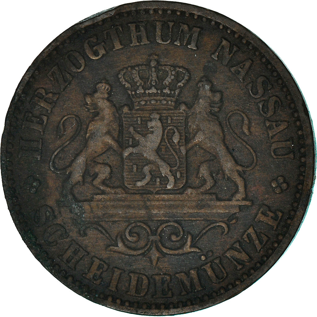 Moneda, Estados alemanes, NASSAU, Adolph, Kreuzer, 1862, Wiesbaden, BC+, Cobre