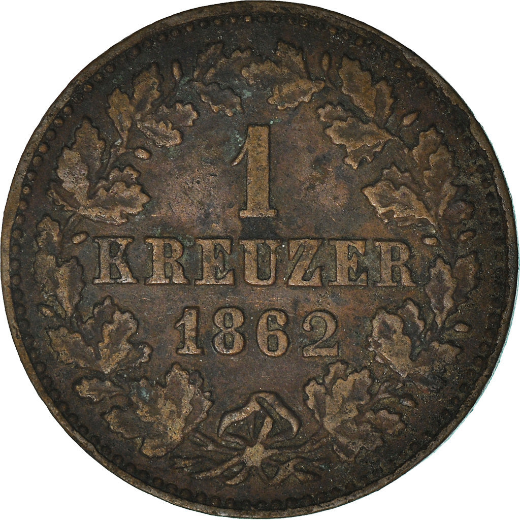 Moneda, Estados alemanes, NASSAU, Adolph, Kreuzer, 1862, Wiesbaden, BC+, Cobre