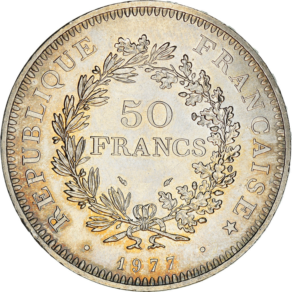 Moneta, Francja, Hercule, 50 Francs, 1977, Paris, Iridescent toning, AU(50-53)