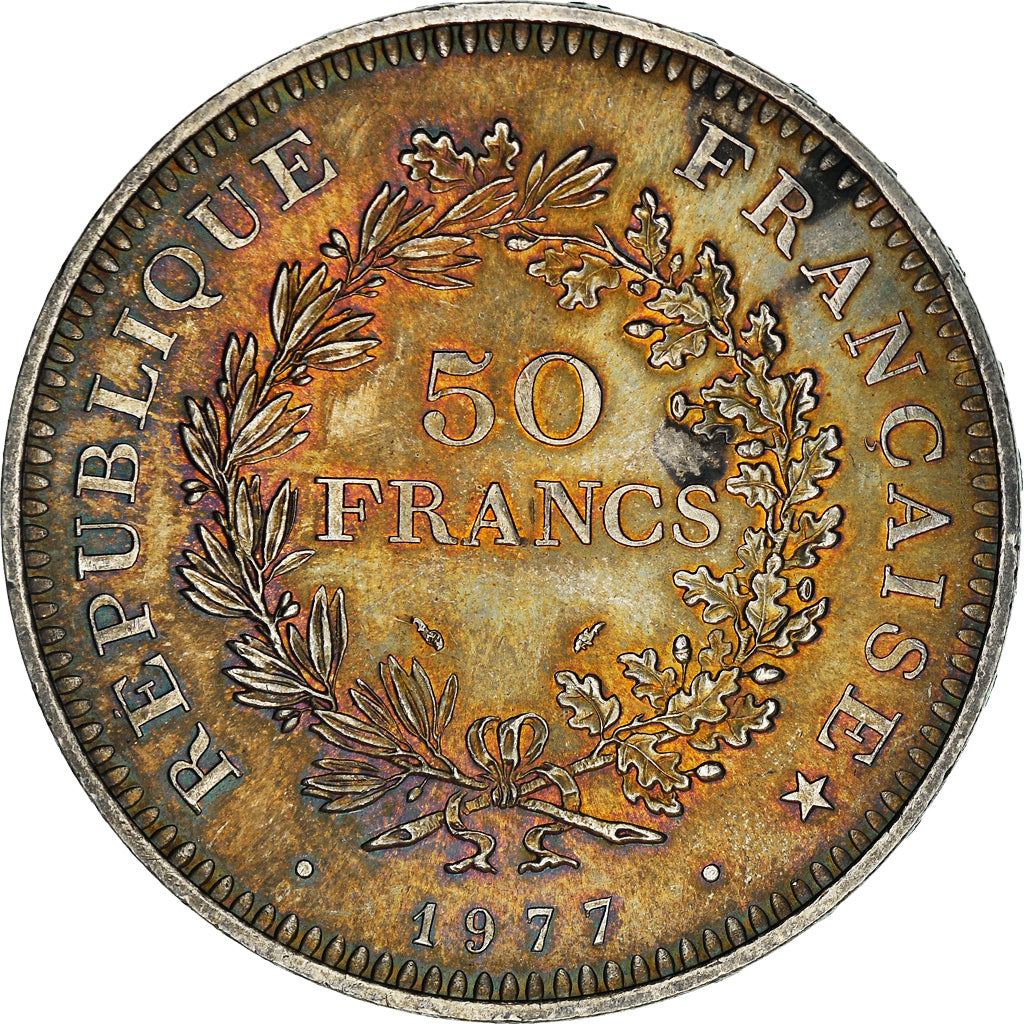 Coin, France, Hercule, 50 Francs, 1977, Paris, Iridescent toning, AU(55-58)